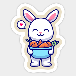 Cute Rabbit Bring Carrots In Bucket Cartoon Sticker